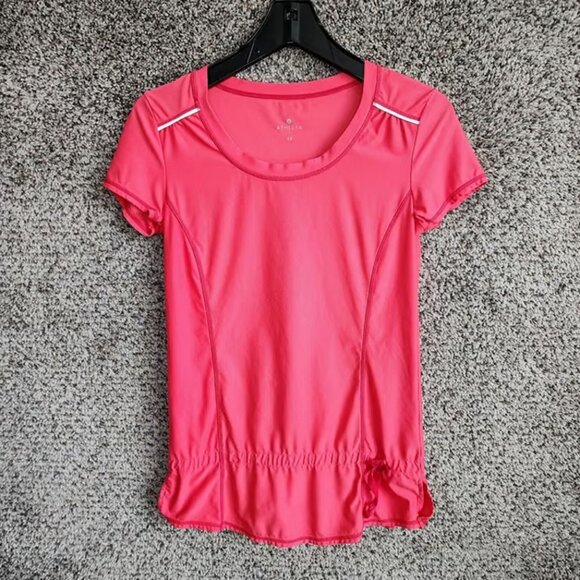 Athleta Wick It Run Tunic Shirt Womens XS Pink Stretch Short Sleeve Workout - Picture 1 of 3